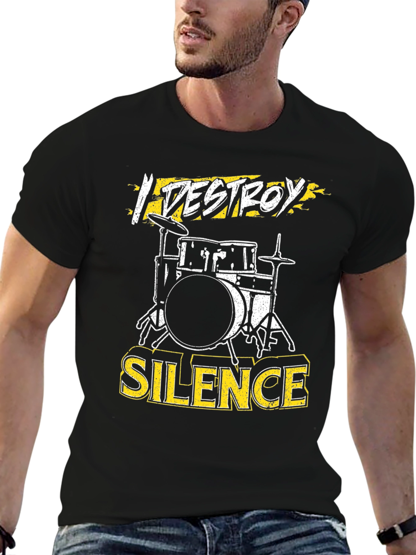 I Destroy Silence Drum Set Graphic Tee - Black