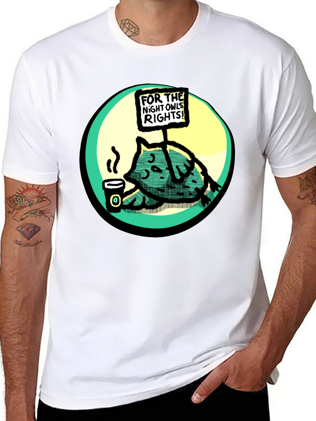 Night Owl Rights T-Shirt - Funny Cartoon Graphic Tee