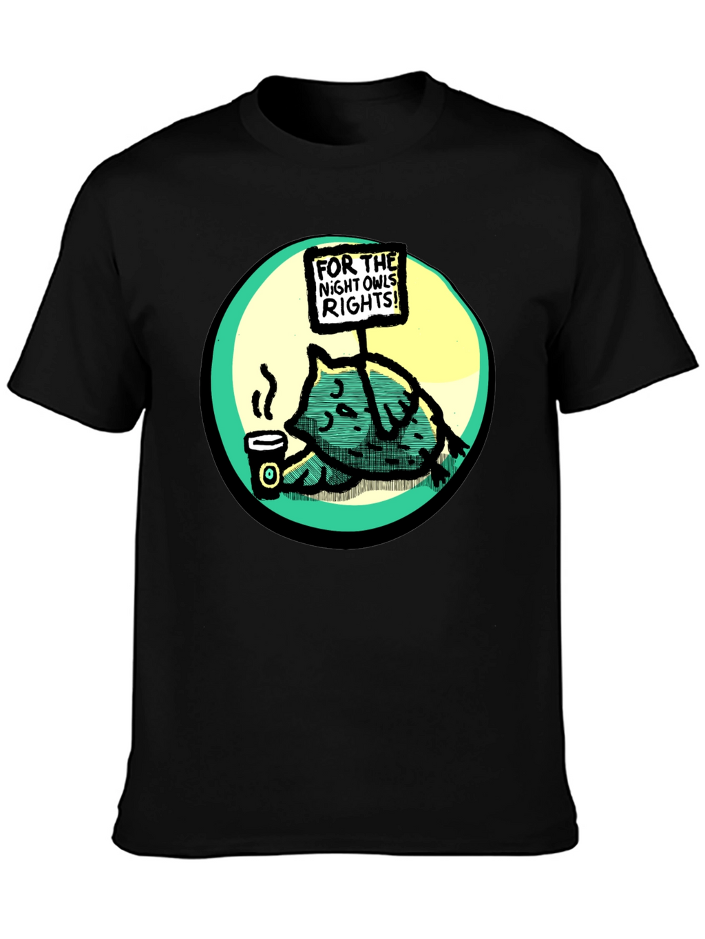 Night Owl Rights T-Shirt - Funny Cartoon Graphic Tee