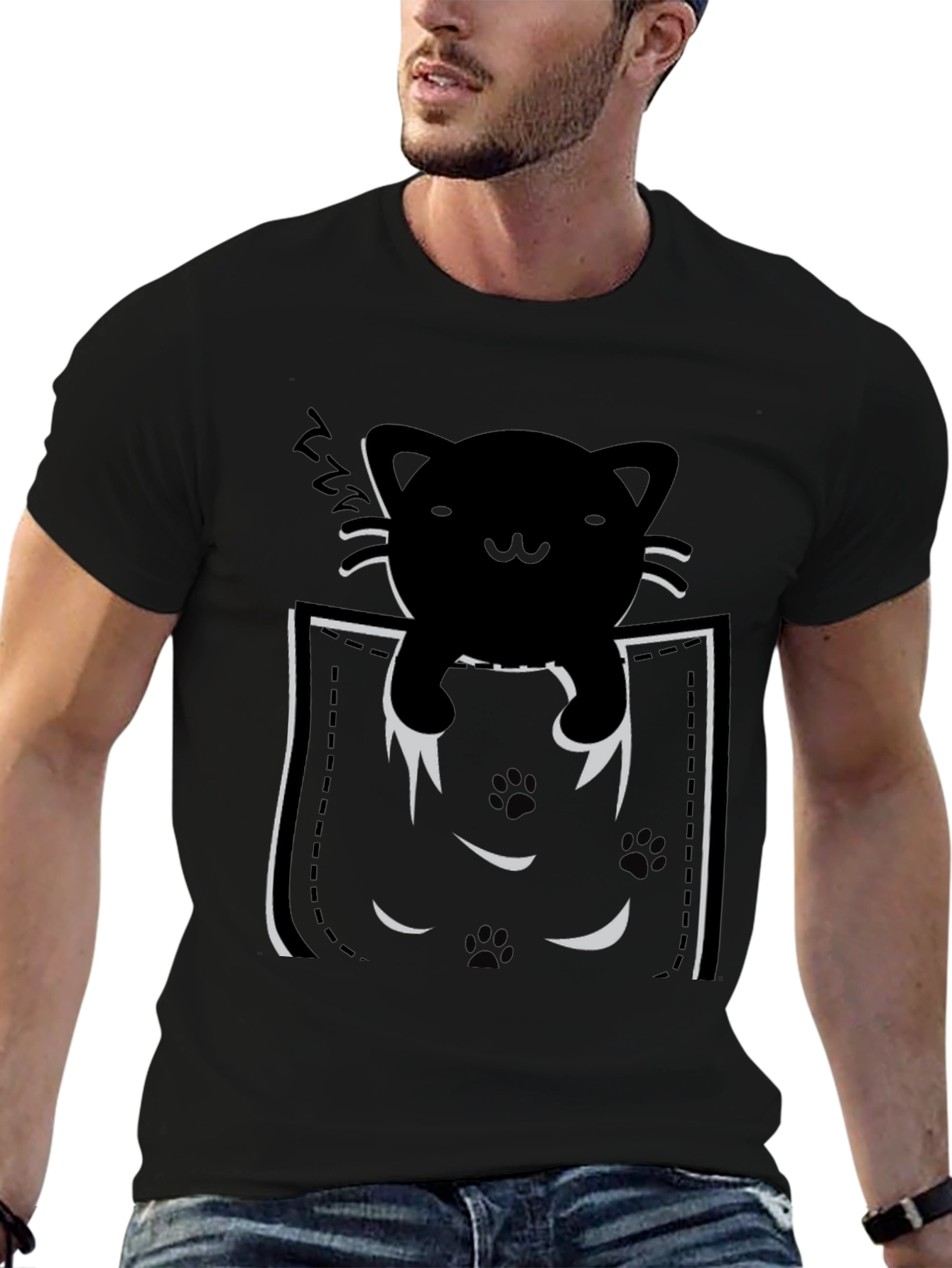 Pocket Cat T-Shirt - Black Kitten Tee