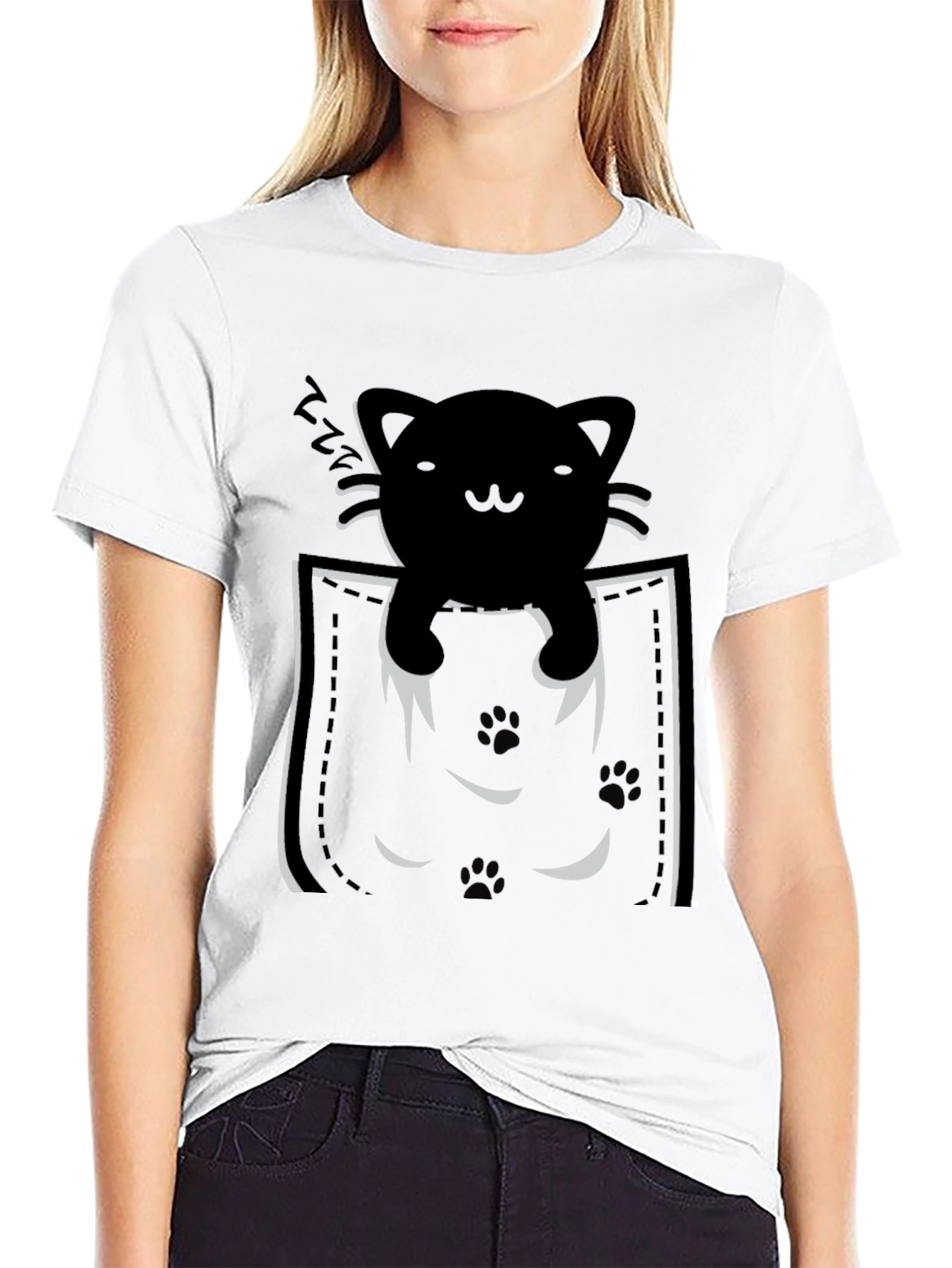 Pocket Cat T-Shirt - Black Kitten Tee