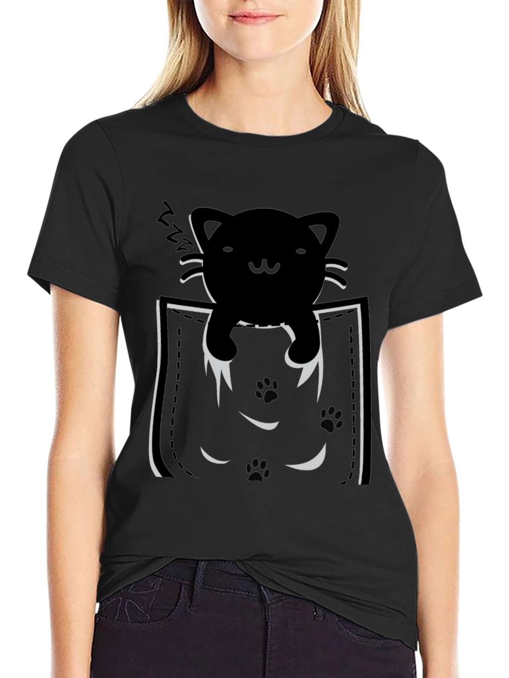 Pocket Cat T-Shirt - Black Kitten Tee