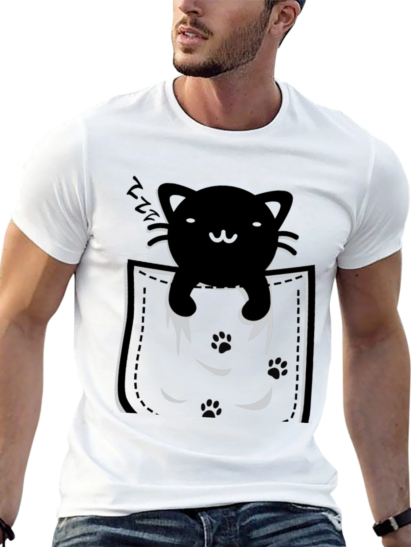 Pocket Cat T-Shirt - Black Kitten Tee