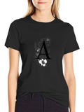 Elegant Black T-Shirt with Floral Letter A Design