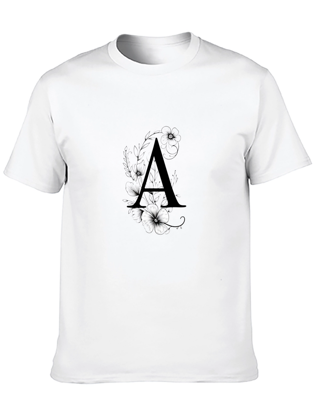 Elegant Black T-Shirt with Floral Letter A Design