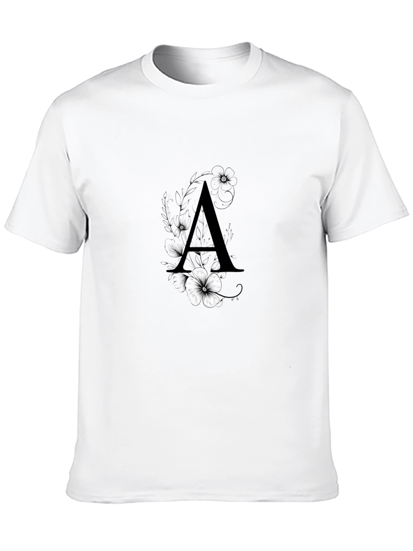 Elegant Black T-Shirt with Floral Letter A Design