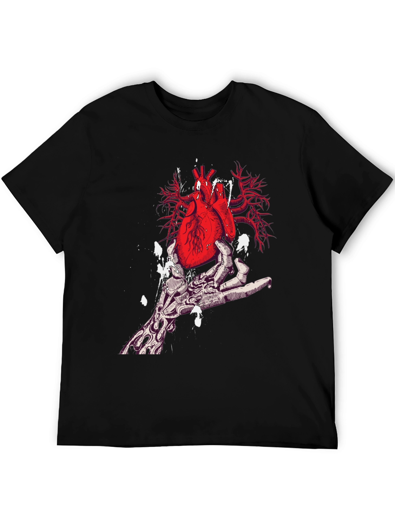 Heart in Hand Graphic Print Black T-Shirt