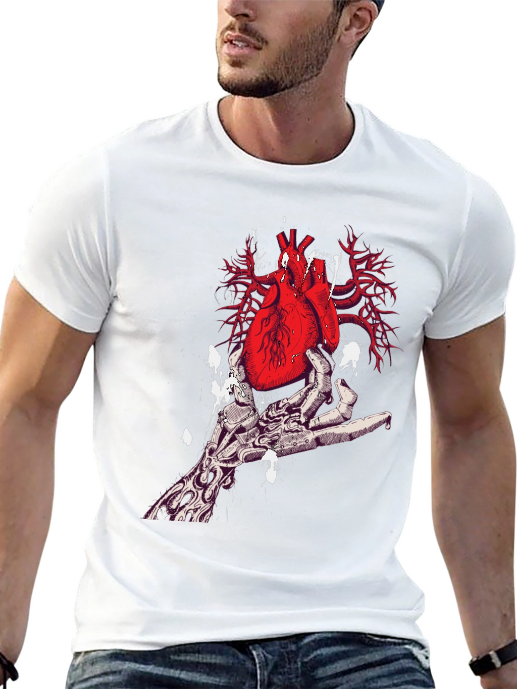 Heart in Hand Graphic Print Black T-Shirt