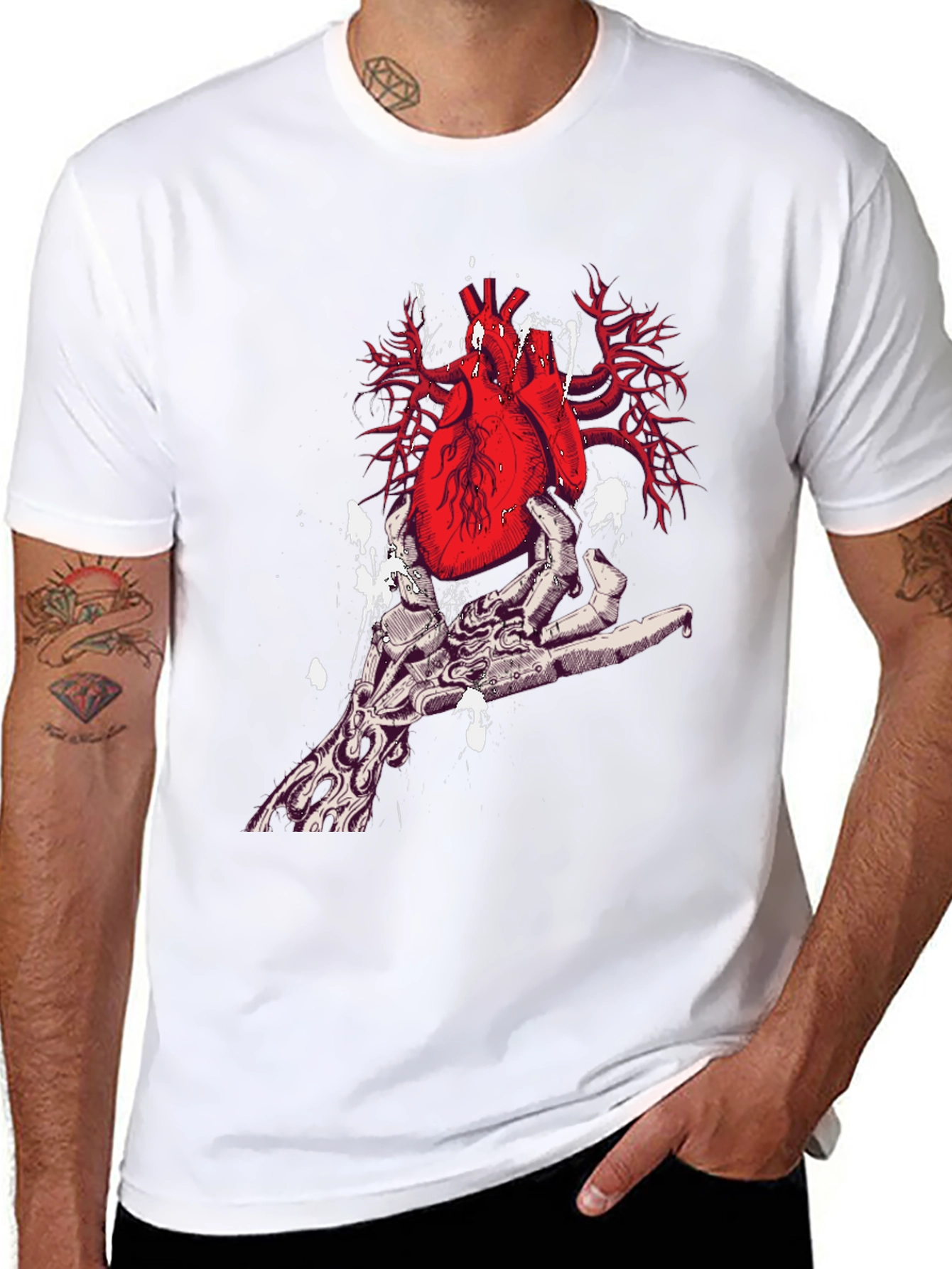 Heart in Hand Graphic Print Black T-Shirt