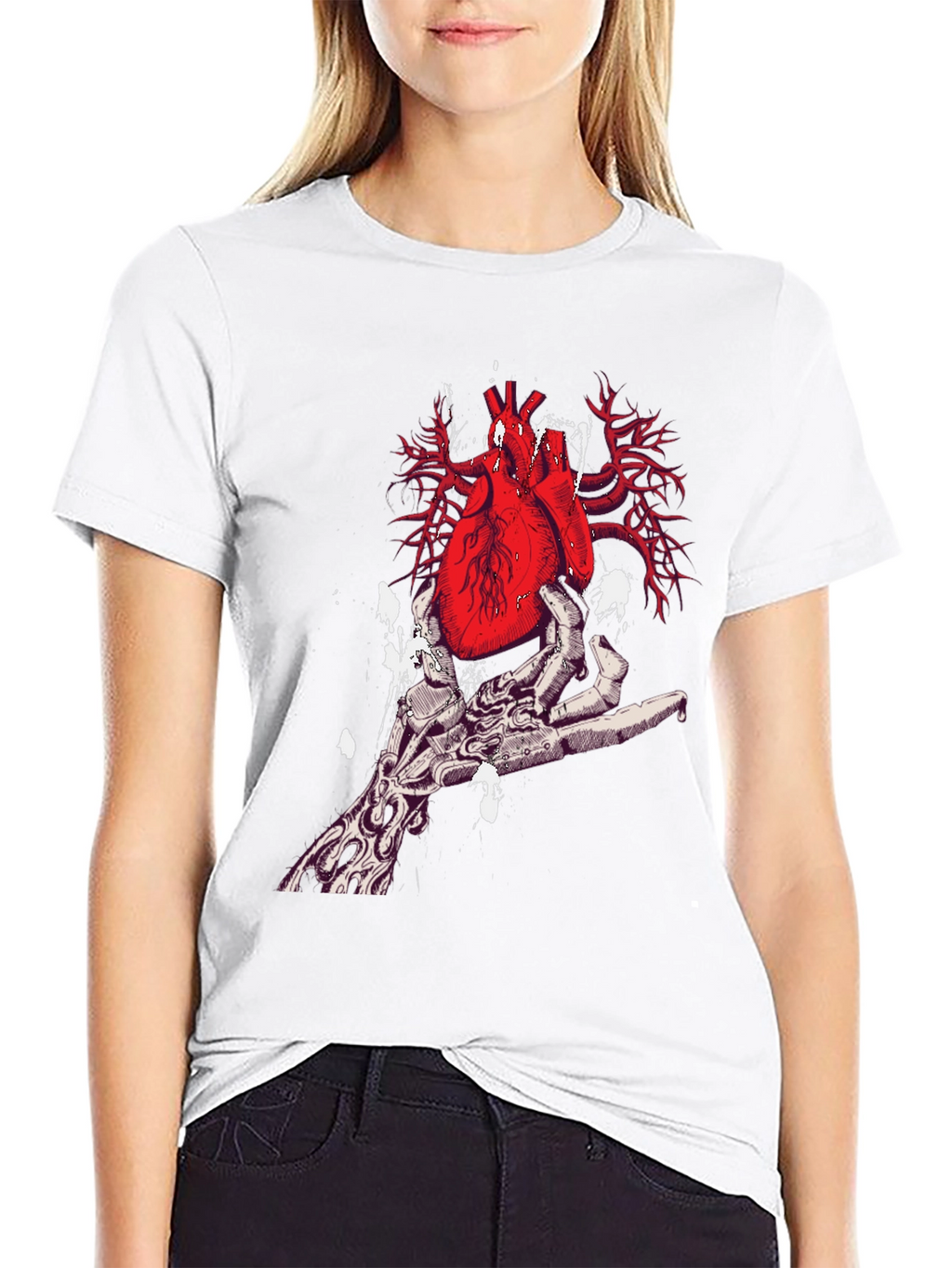 Heart in Hand Graphic Print Black T-Shirt