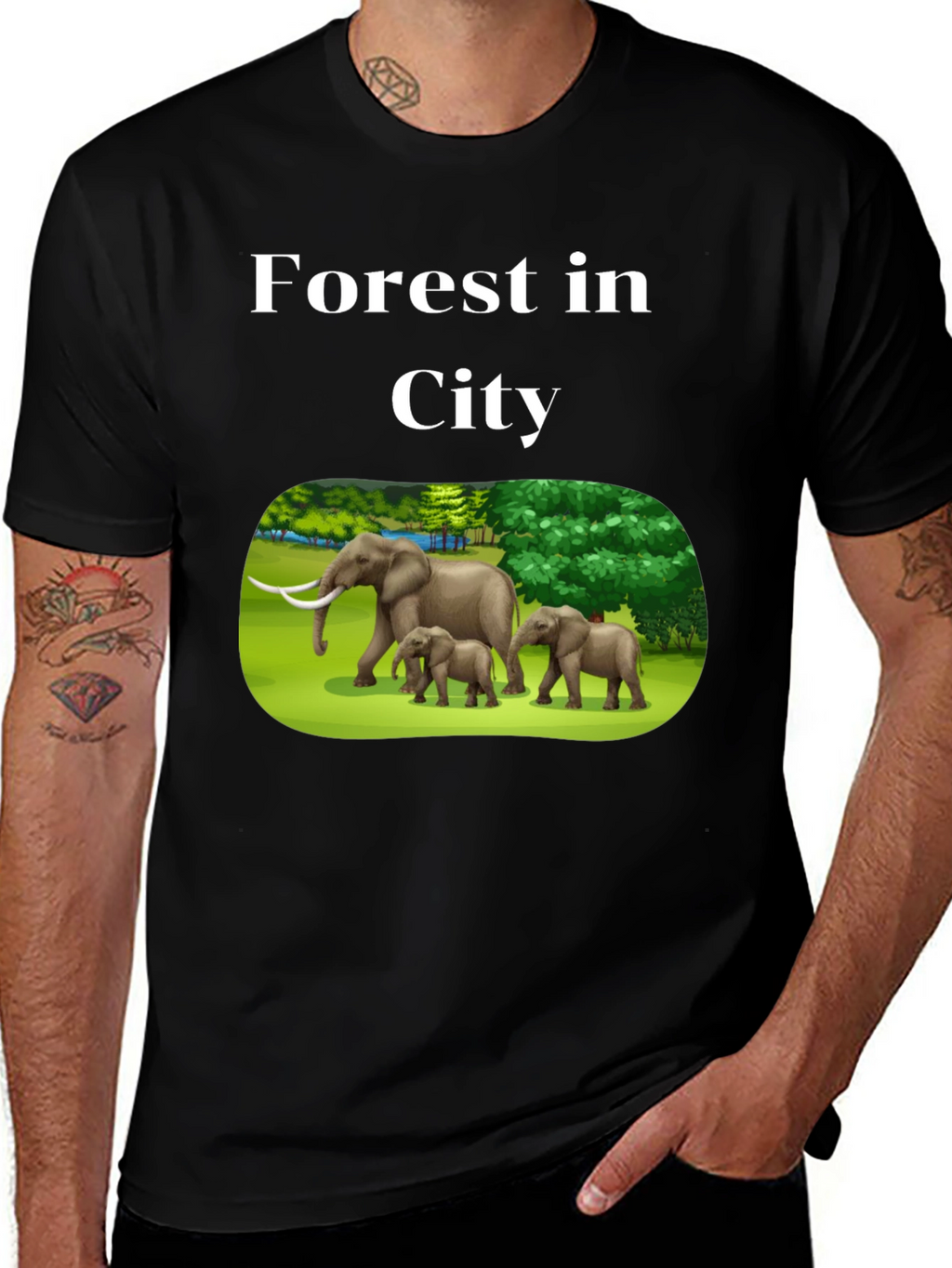 Forest in City Graphic T-Shirt - Black