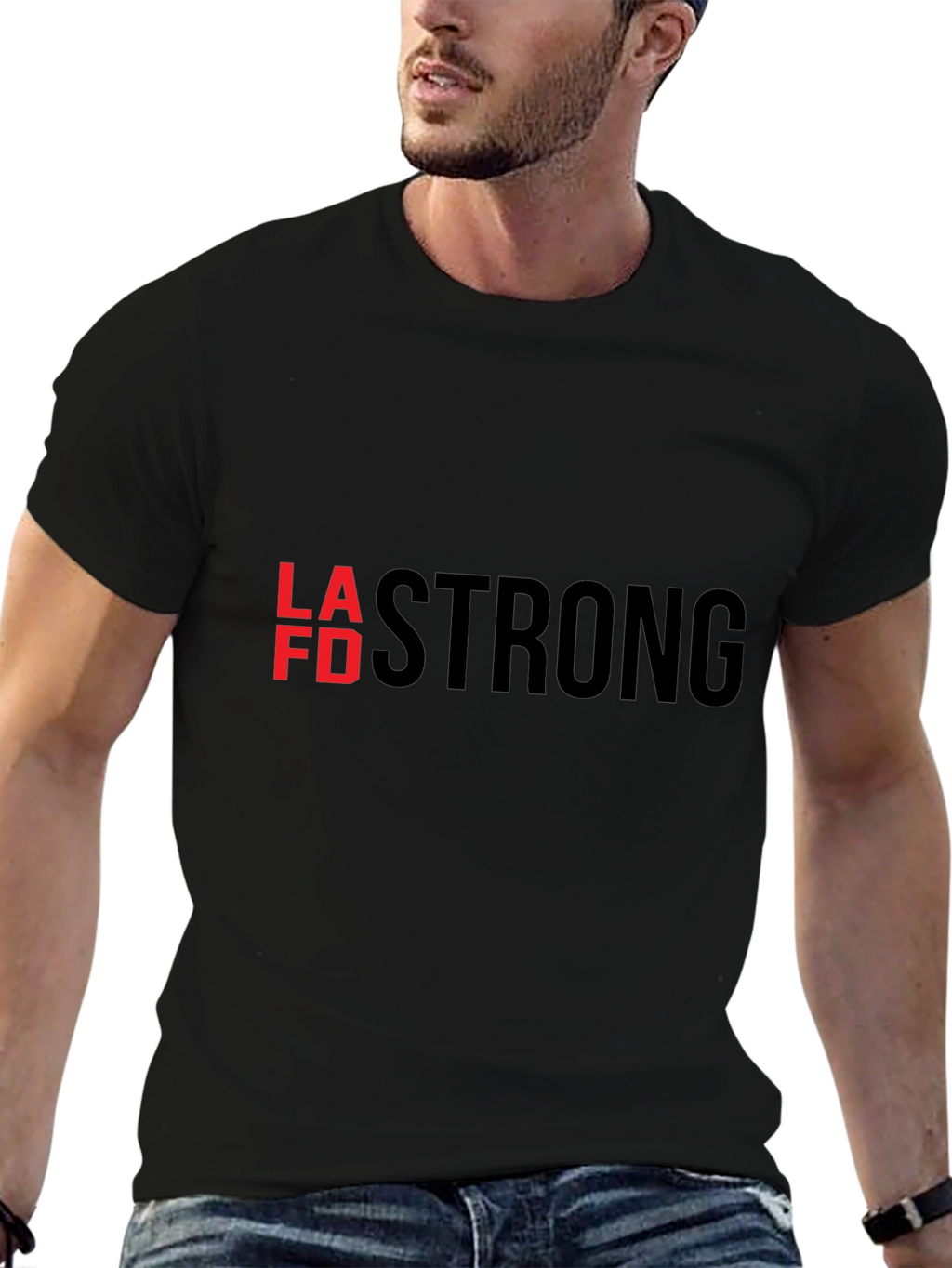 LAFD Strong Graphic Tee - Black Cotton T-Shirt