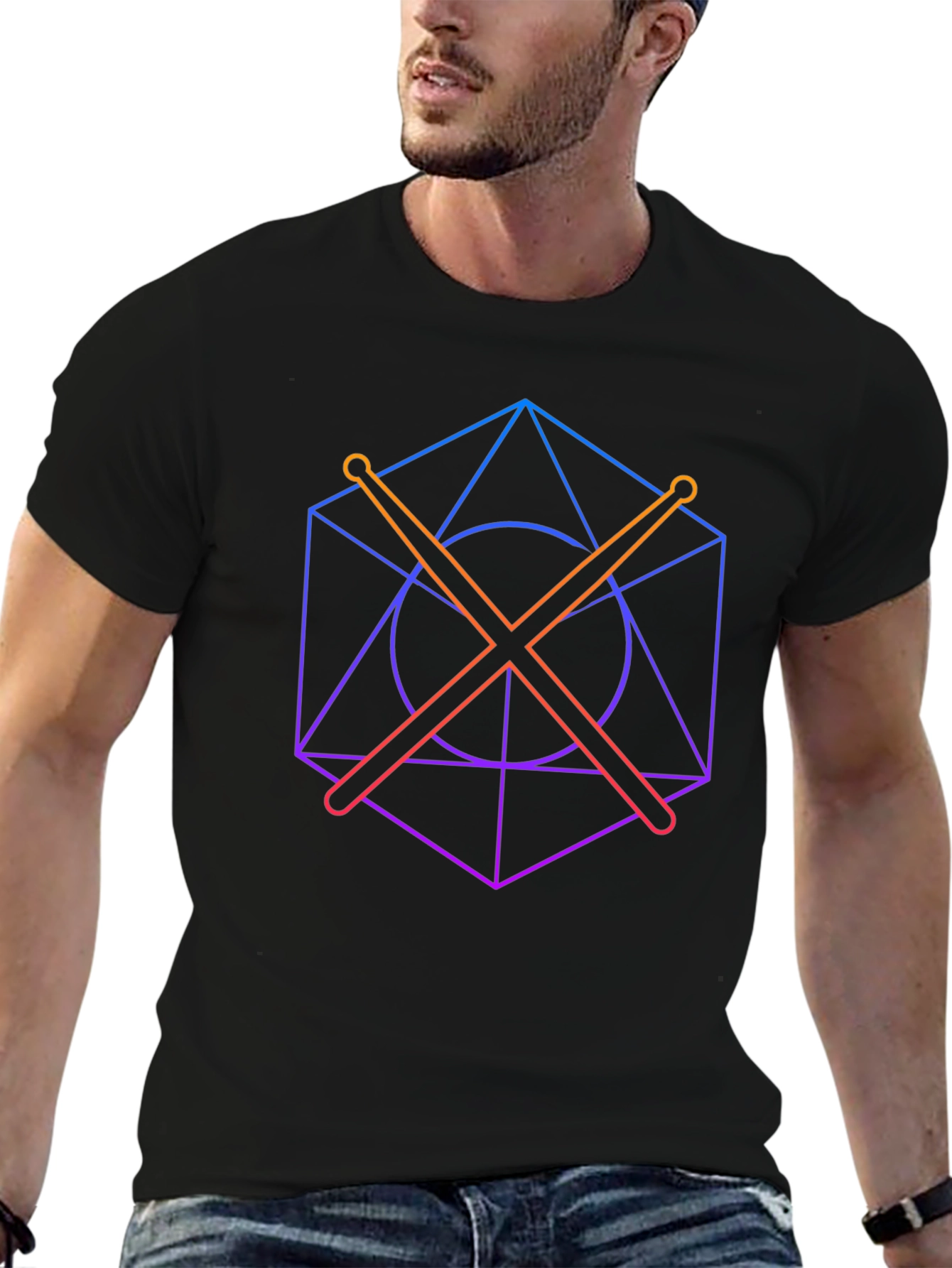 Geometric Drum Sticks Graphic Tee - Modern Musician Style