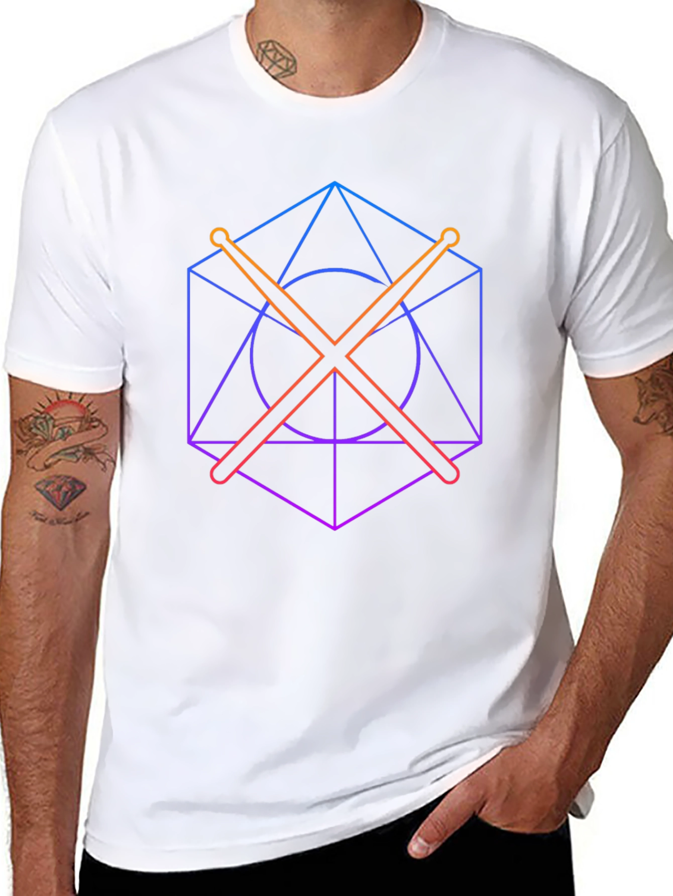 Geometric Drum Sticks Graphic Tee - Modern Musician Style