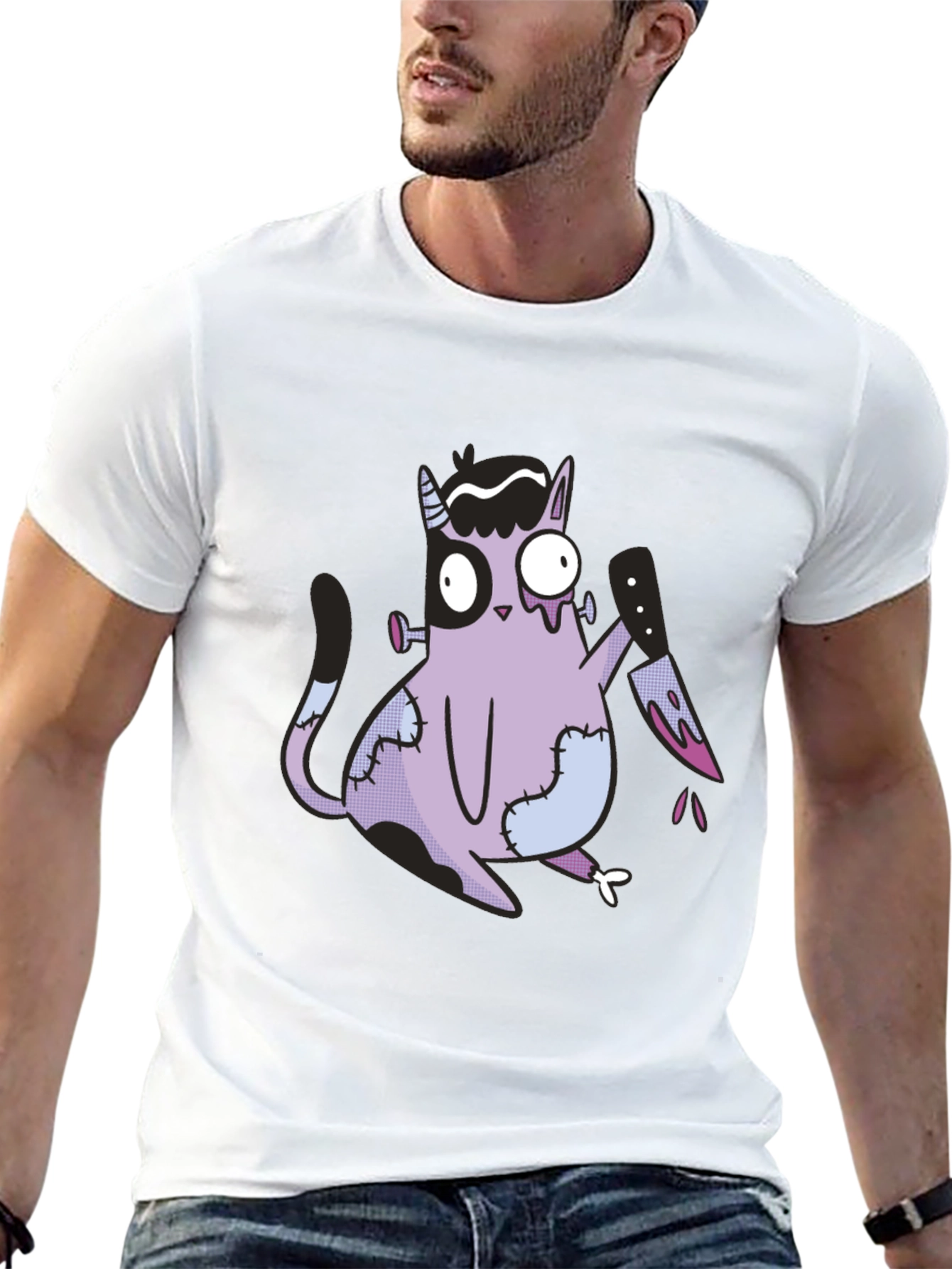 Spooky Cat T-Shirt - Halloween Zombie Kitten Tee
