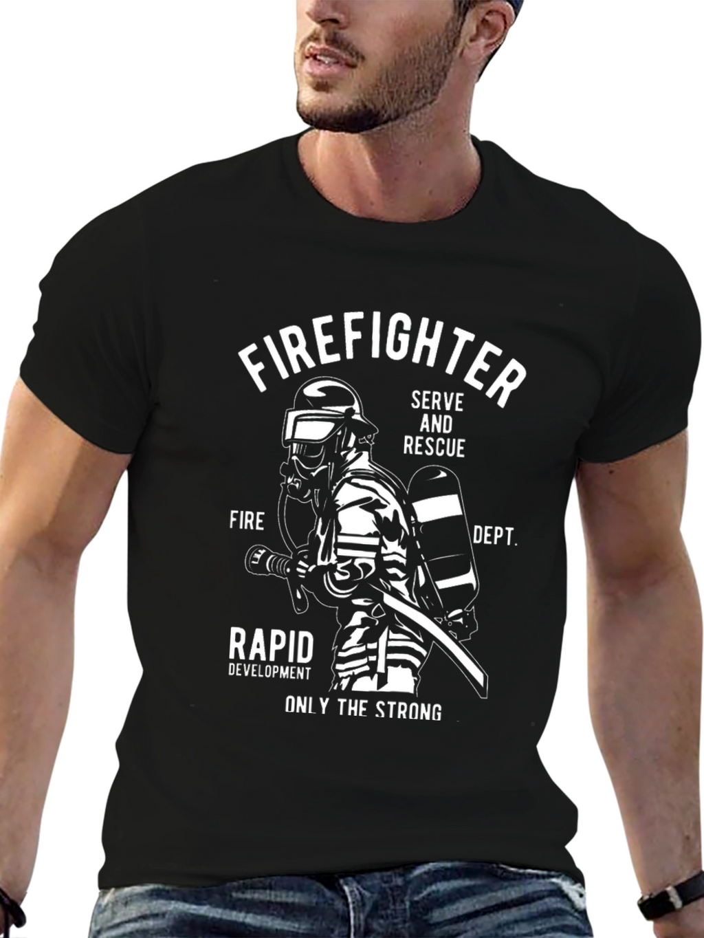 Firefighter Graphic Print Crew Neck T-Shirt