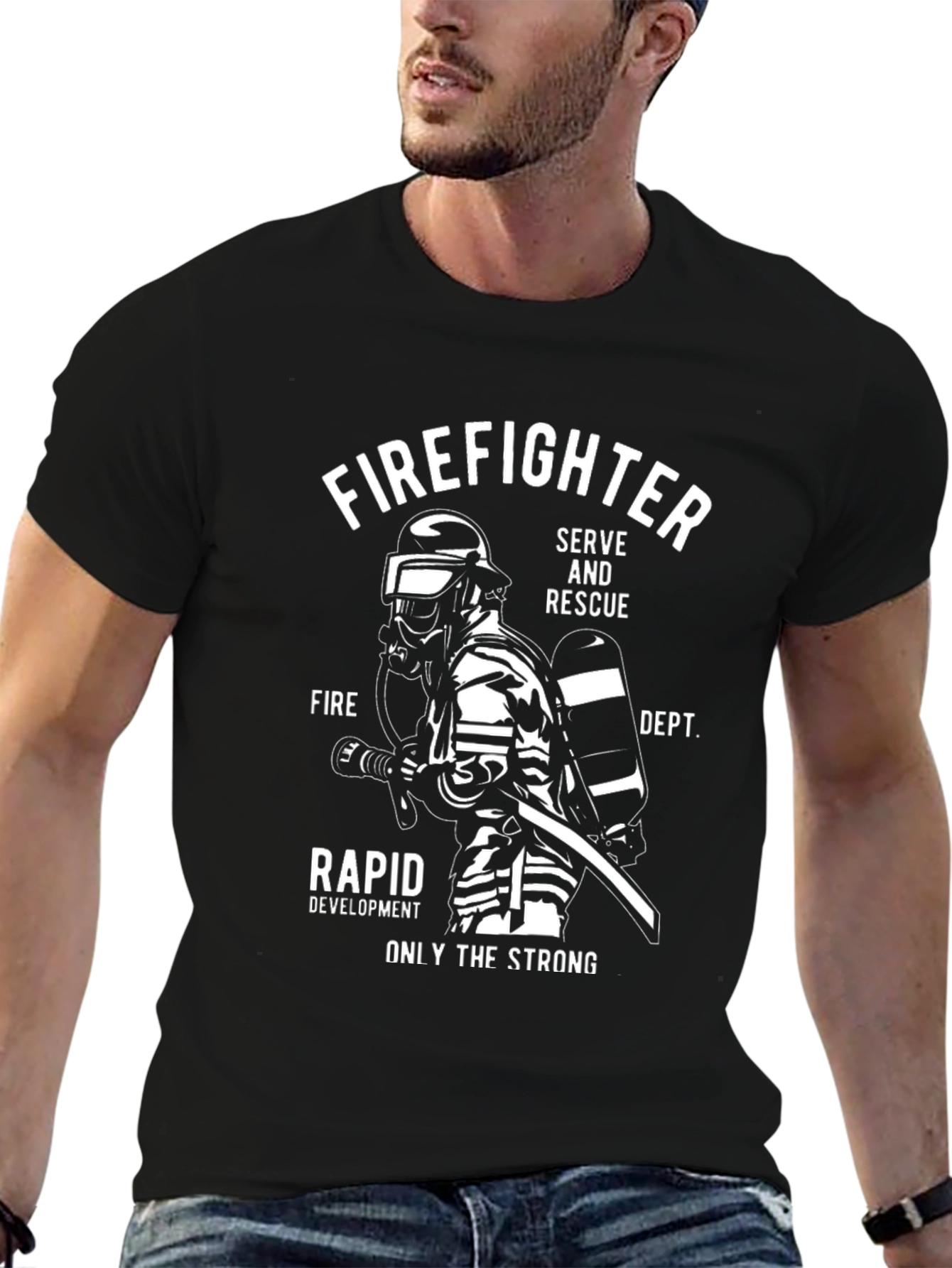 Firefighter Graphic Print Crew Neck T-Shirt