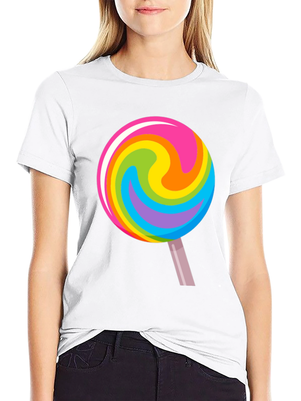 Rainbow Lollipop Graphic Black T-Shirt