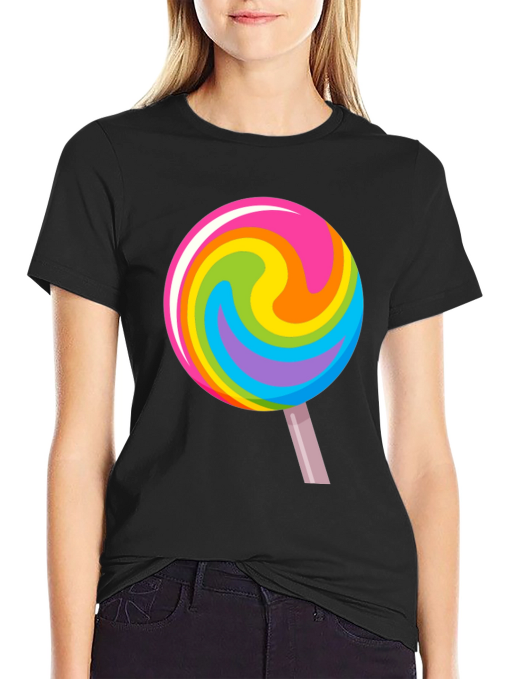 Rainbow Lollipop Graphic Black T-Shirt