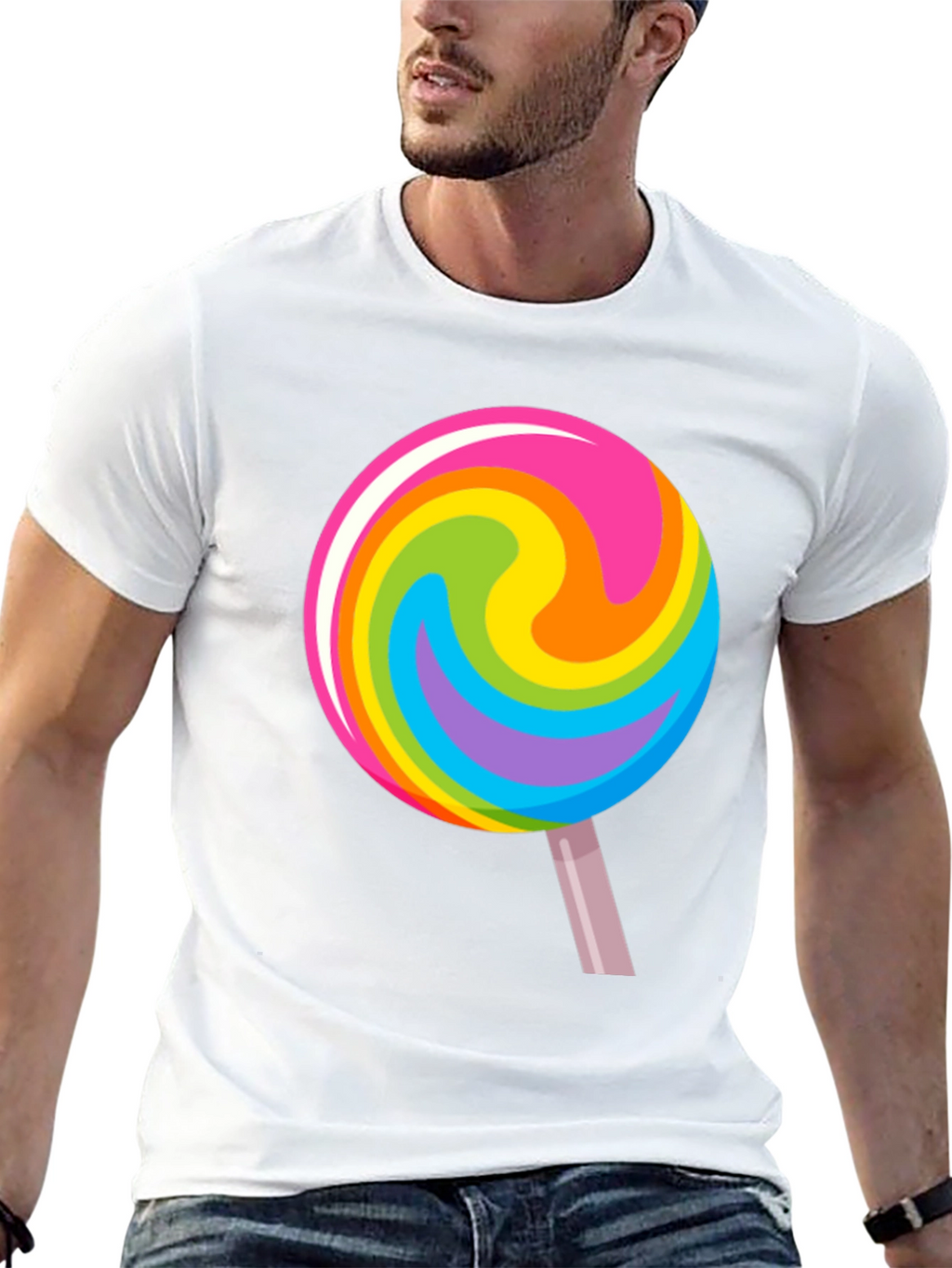 Rainbow Lollipop Graphic Black T-Shirt