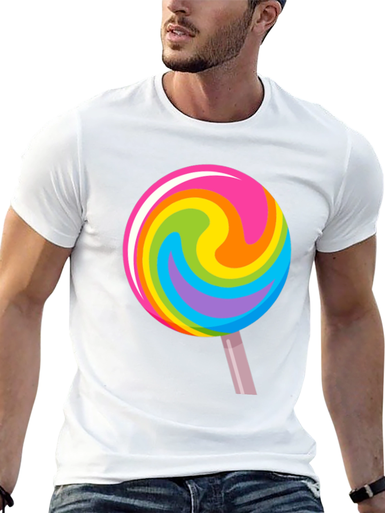 Rainbow Lollipop Graphic Black T-Shirt