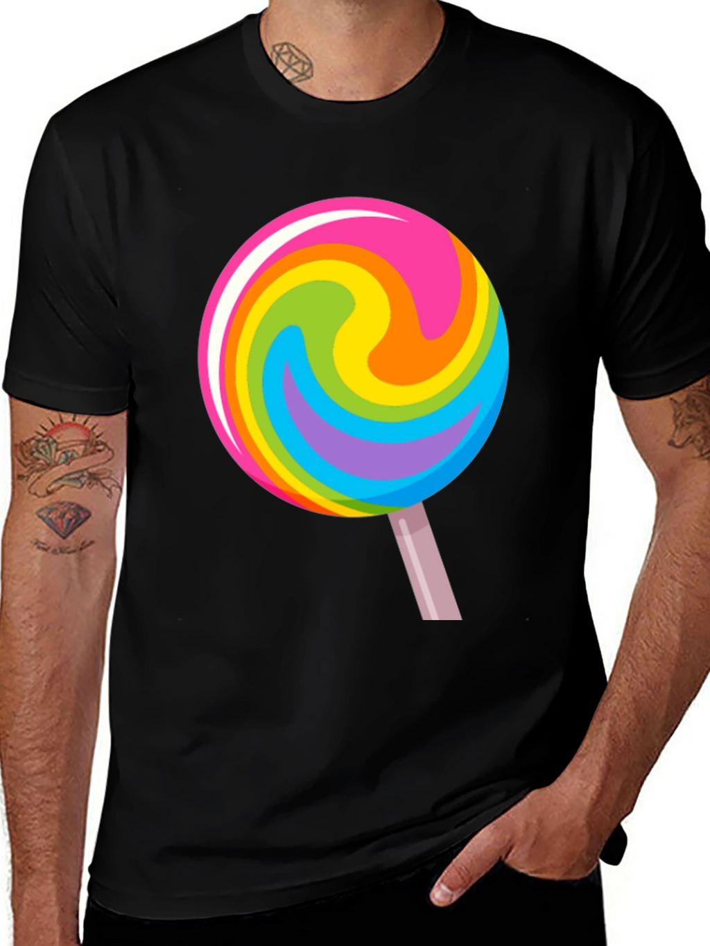Rainbow Lollipop Graphic Black T-Shirt