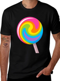Rainbow Lollipop Graphic Black T-Shirt