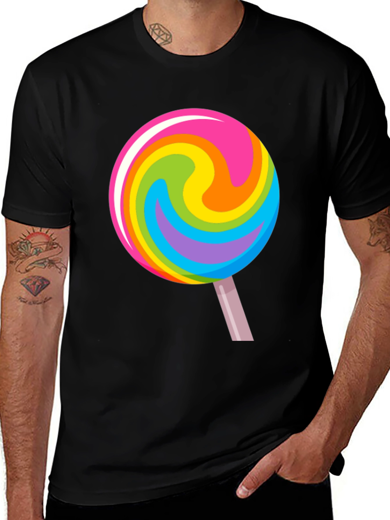 Rainbow Lollipop Graphic Black T-Shirt