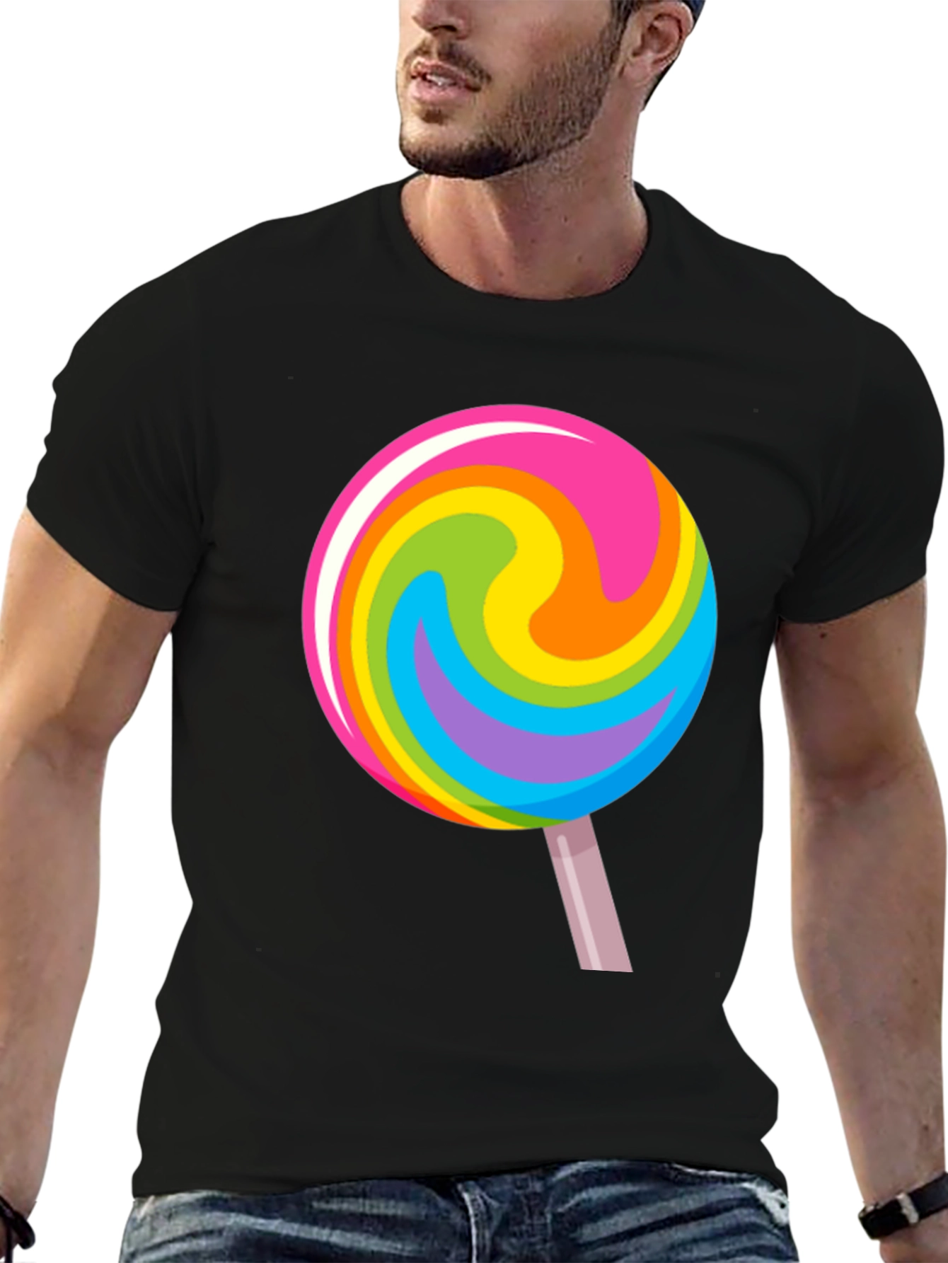 Rainbow Lollipop Graphic Black T-Shirt