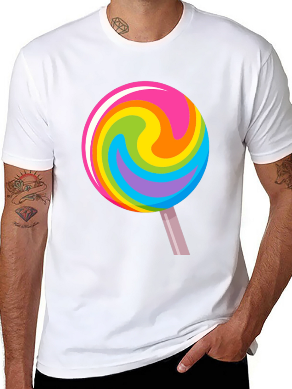 Rainbow Lollipop Graphic Black T-Shirt