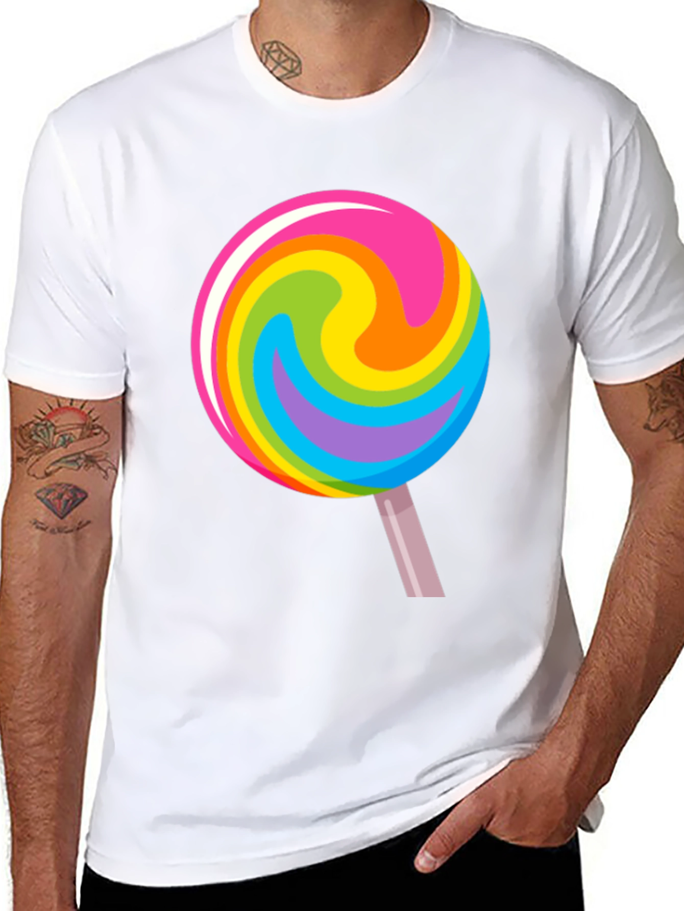 Rainbow Lollipop Graphic Black T-Shirt