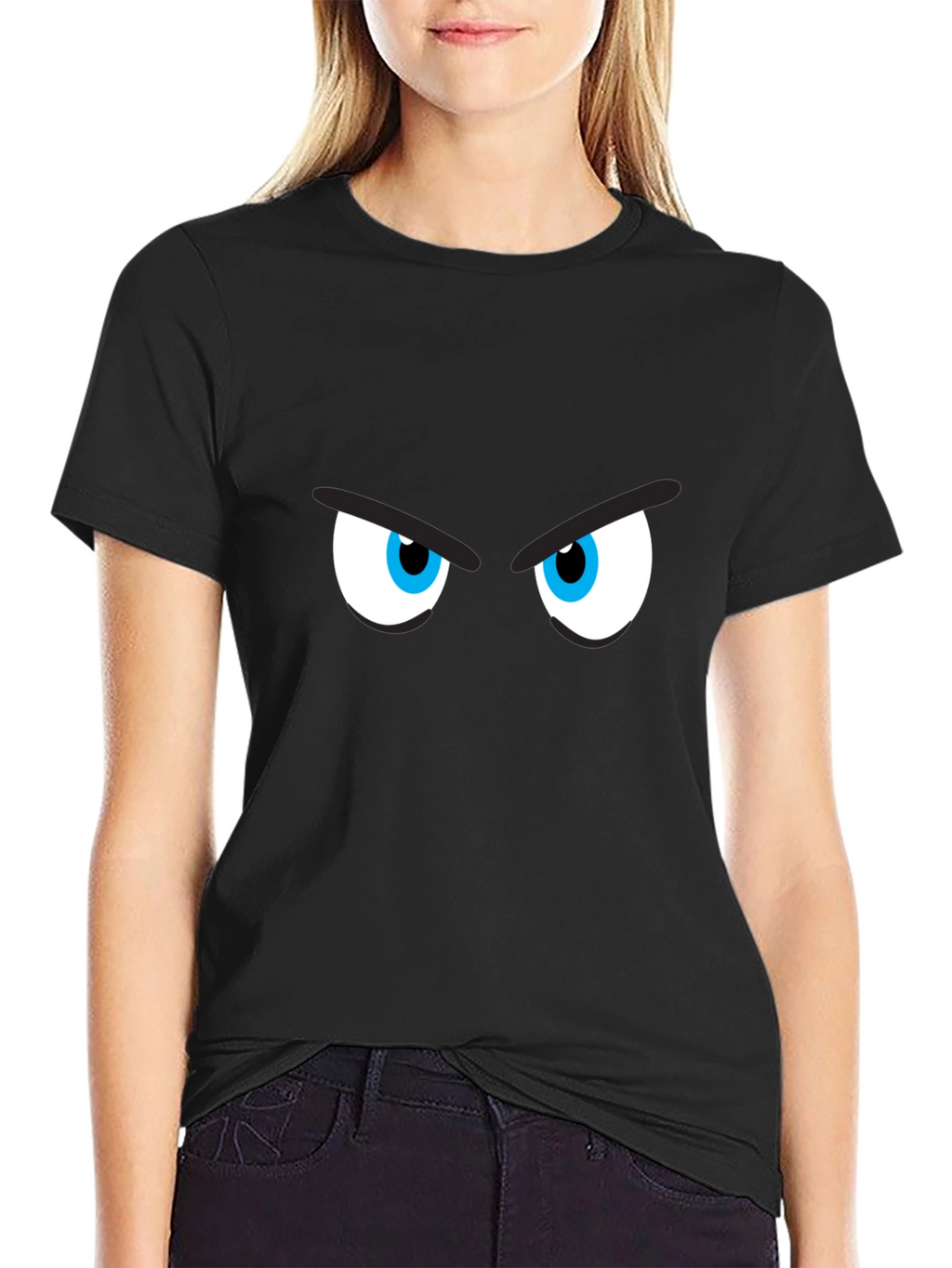 Mens Black T-Shirt with Cartoon Eyes