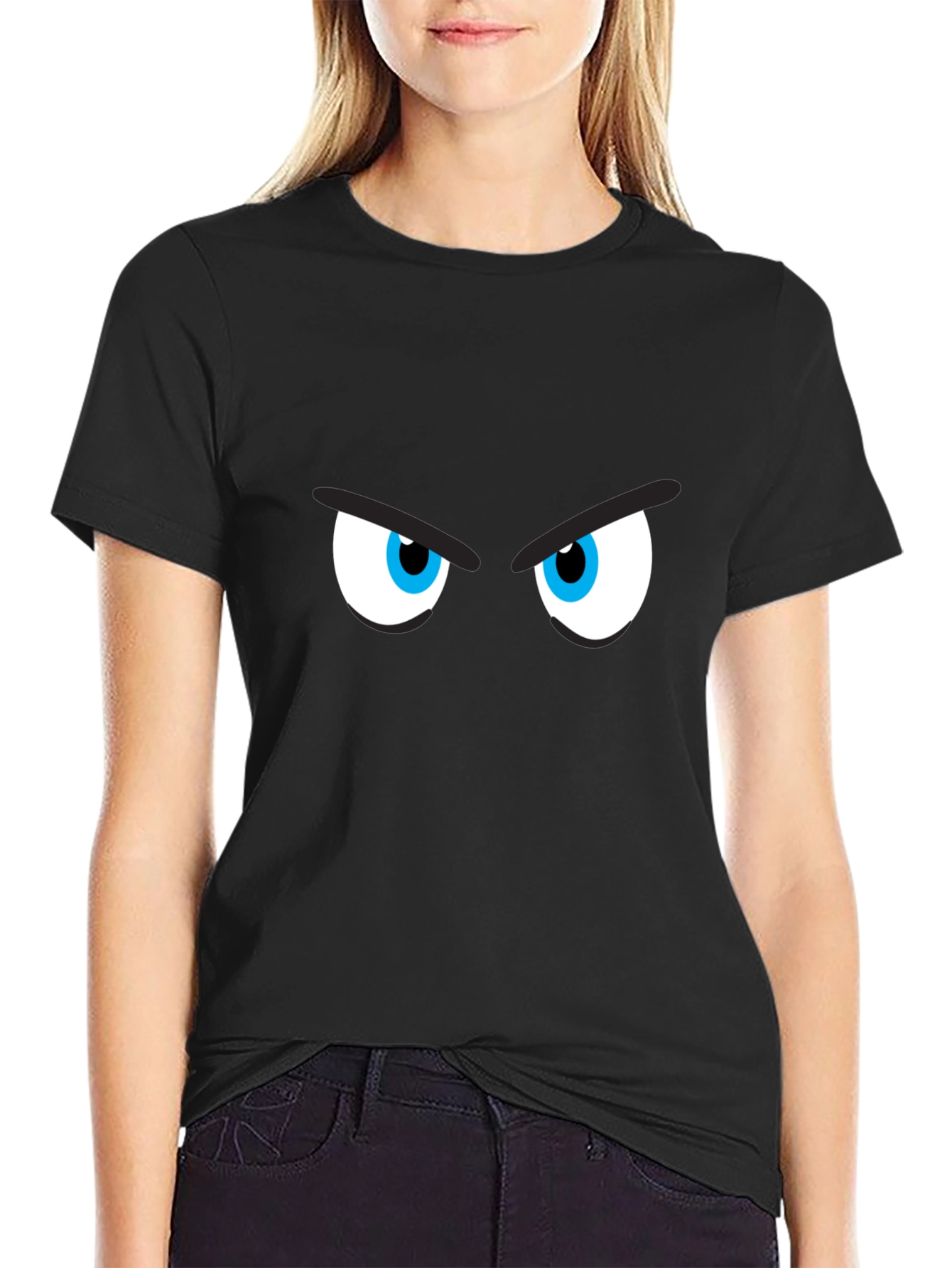 Mens Black T-Shirt with Cartoon Eyes