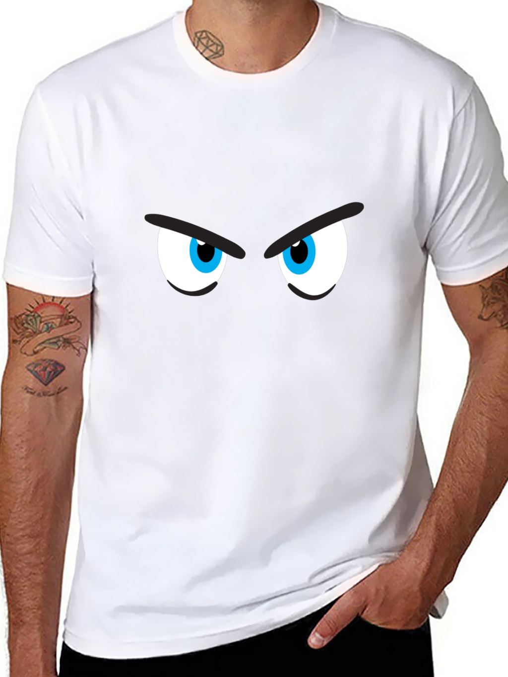 Mens Black T-Shirt with Cartoon Eyes
