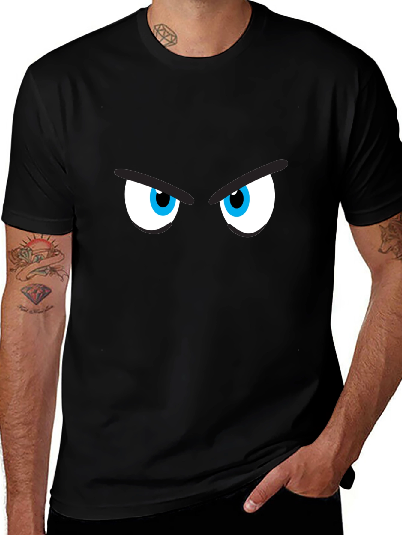 Mens Black T-Shirt with Cartoon Eyes