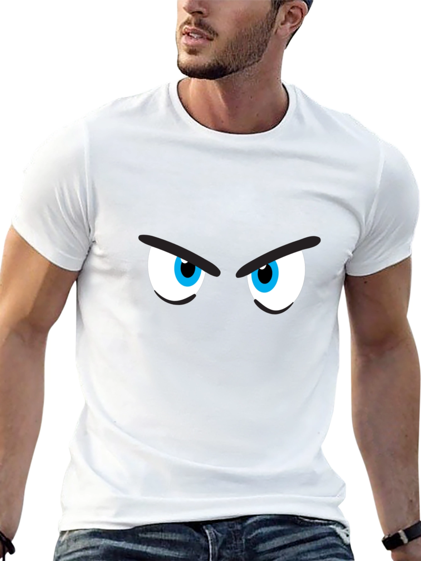 Mens Black T-Shirt with Cartoon Eyes