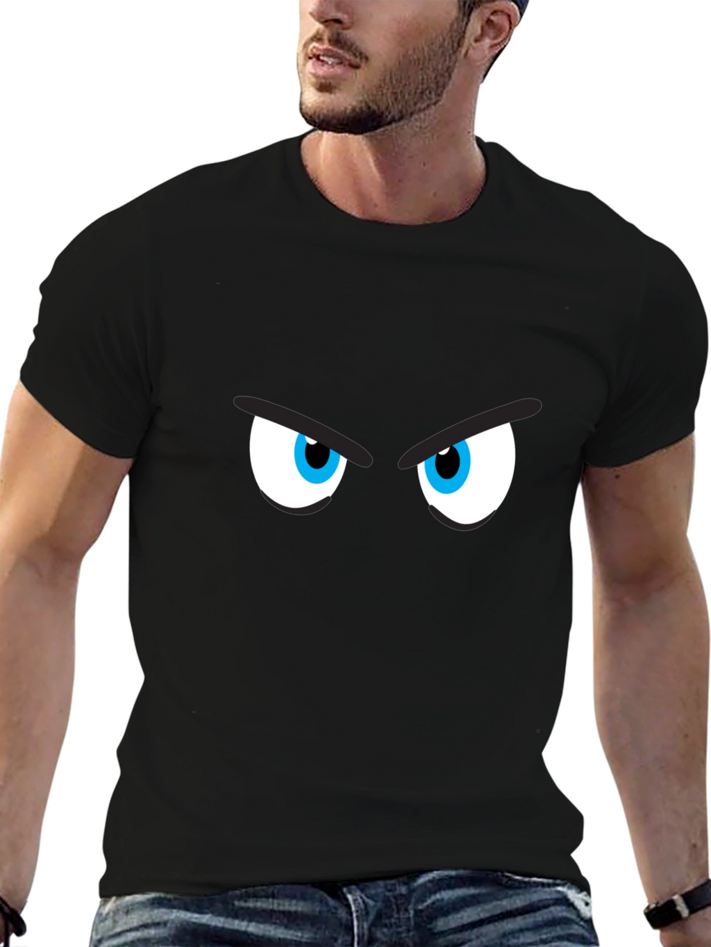 Mens Black T-Shirt with Cartoon Eyes