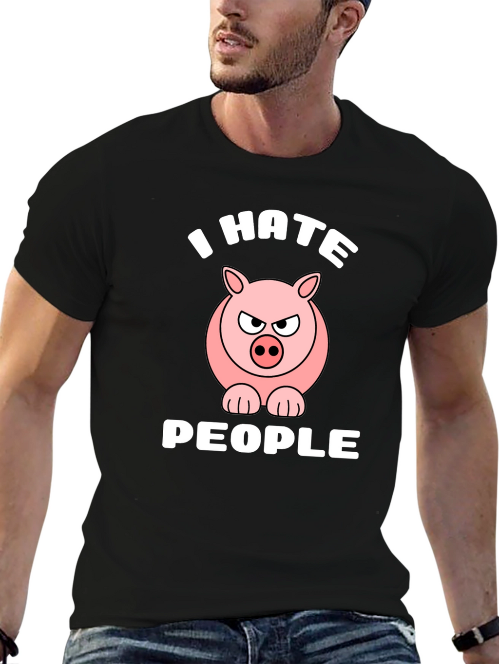 I Hate People Angry Pig Graphic T-Shirt