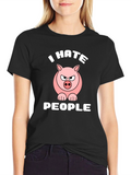 I Hate People Angry Pig Graphic T-Shirt