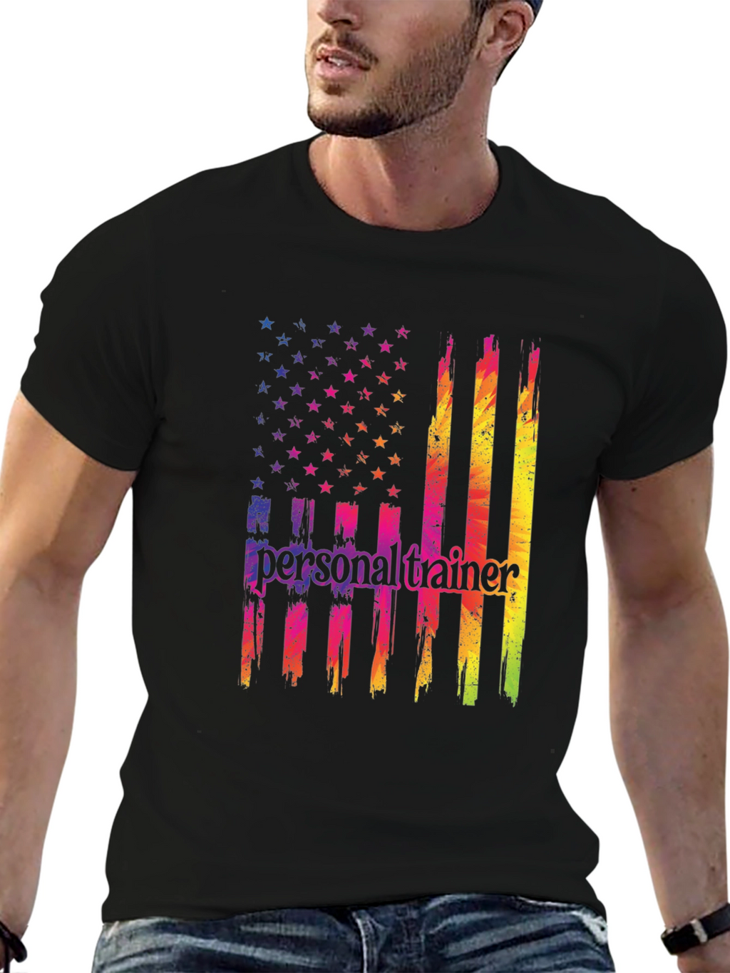Personal Trainer American Flag Graphic T-Shirt