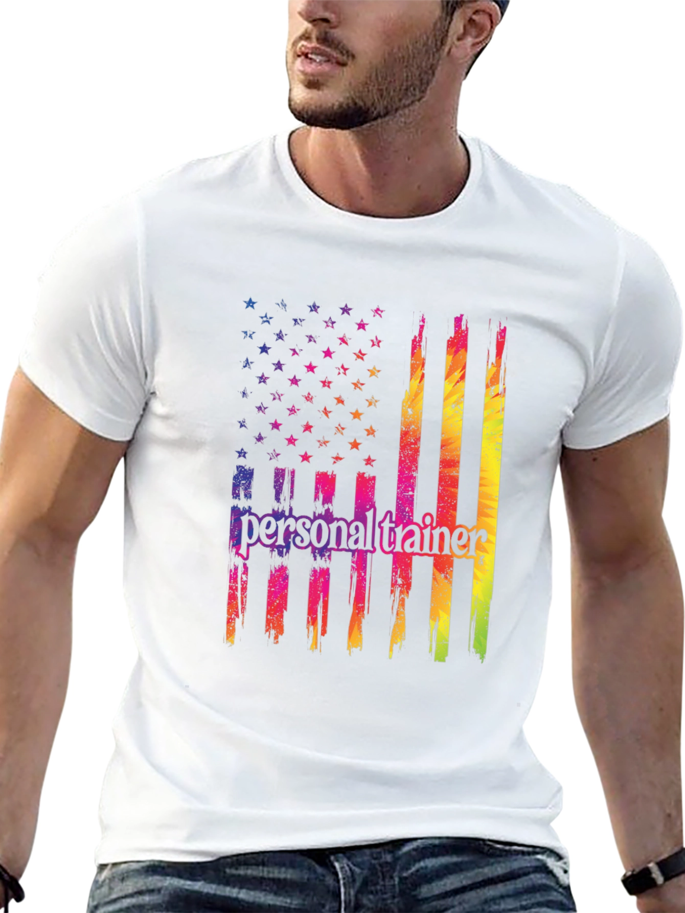 Personal Trainer American Flag Graphic T-Shirt