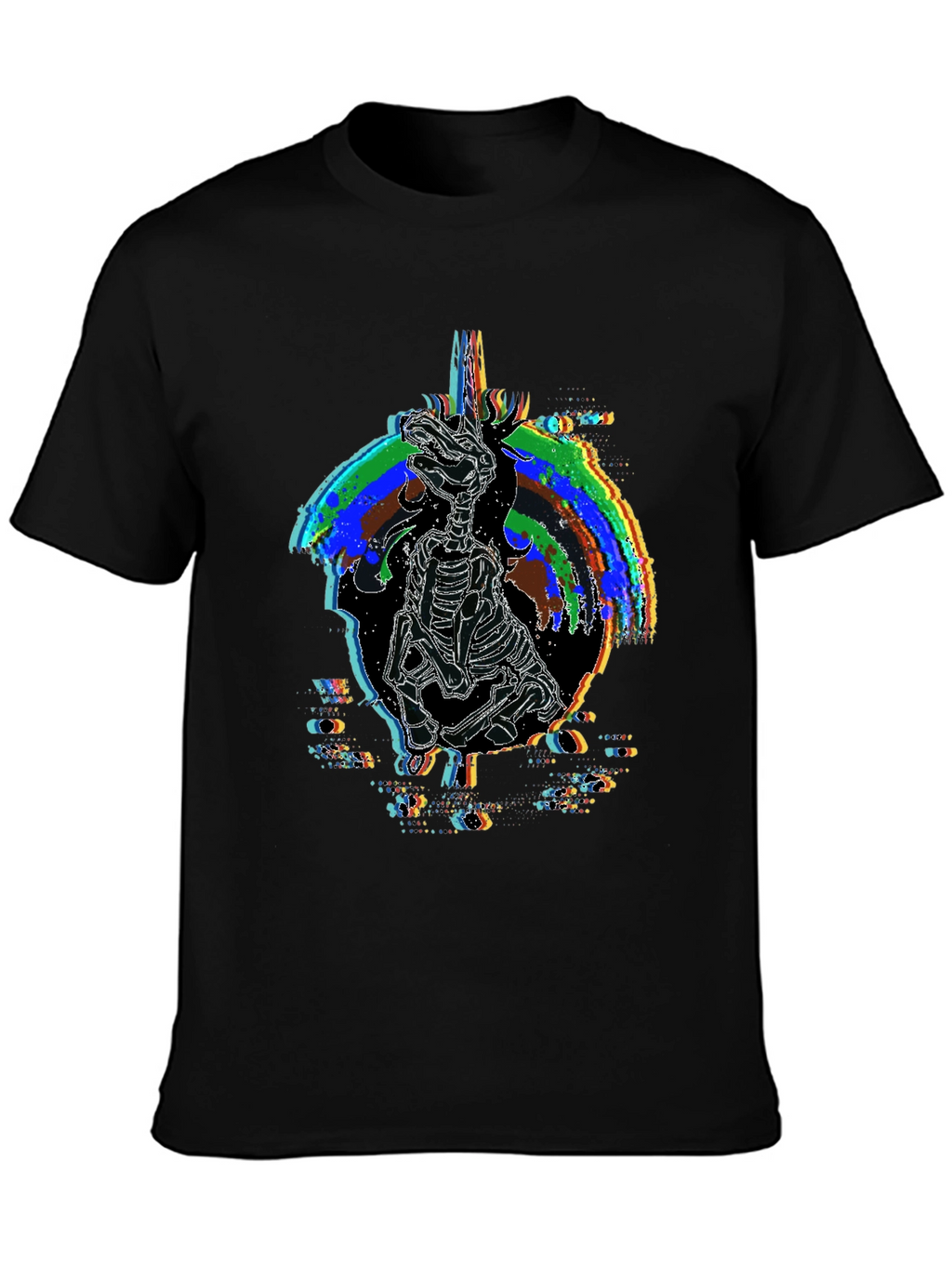 Unicorn Skeleton Glitch Graphic T-Shirt