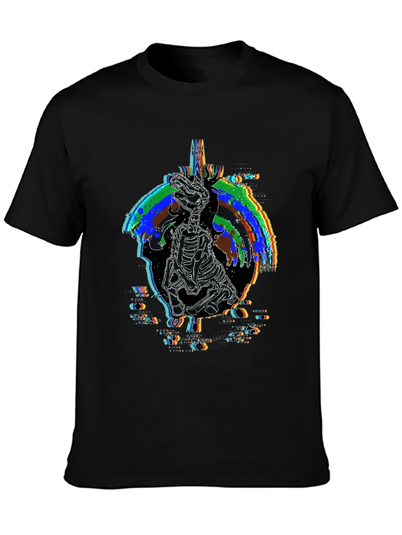 Unicorn Skeleton Glitch Graphic T-Shirt