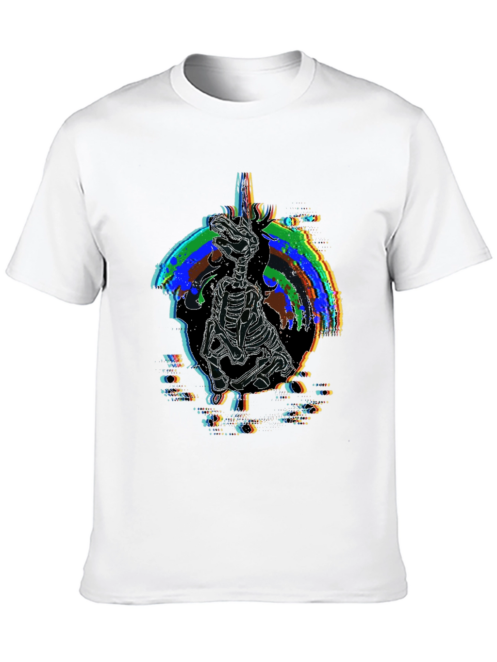 Unicorn Skeleton Glitch Graphic T-Shirt