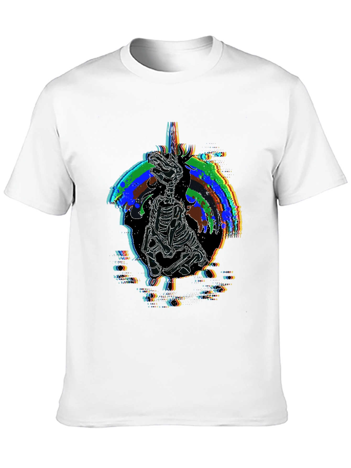 Unicorn Skeleton Glitch Graphic T-Shirt