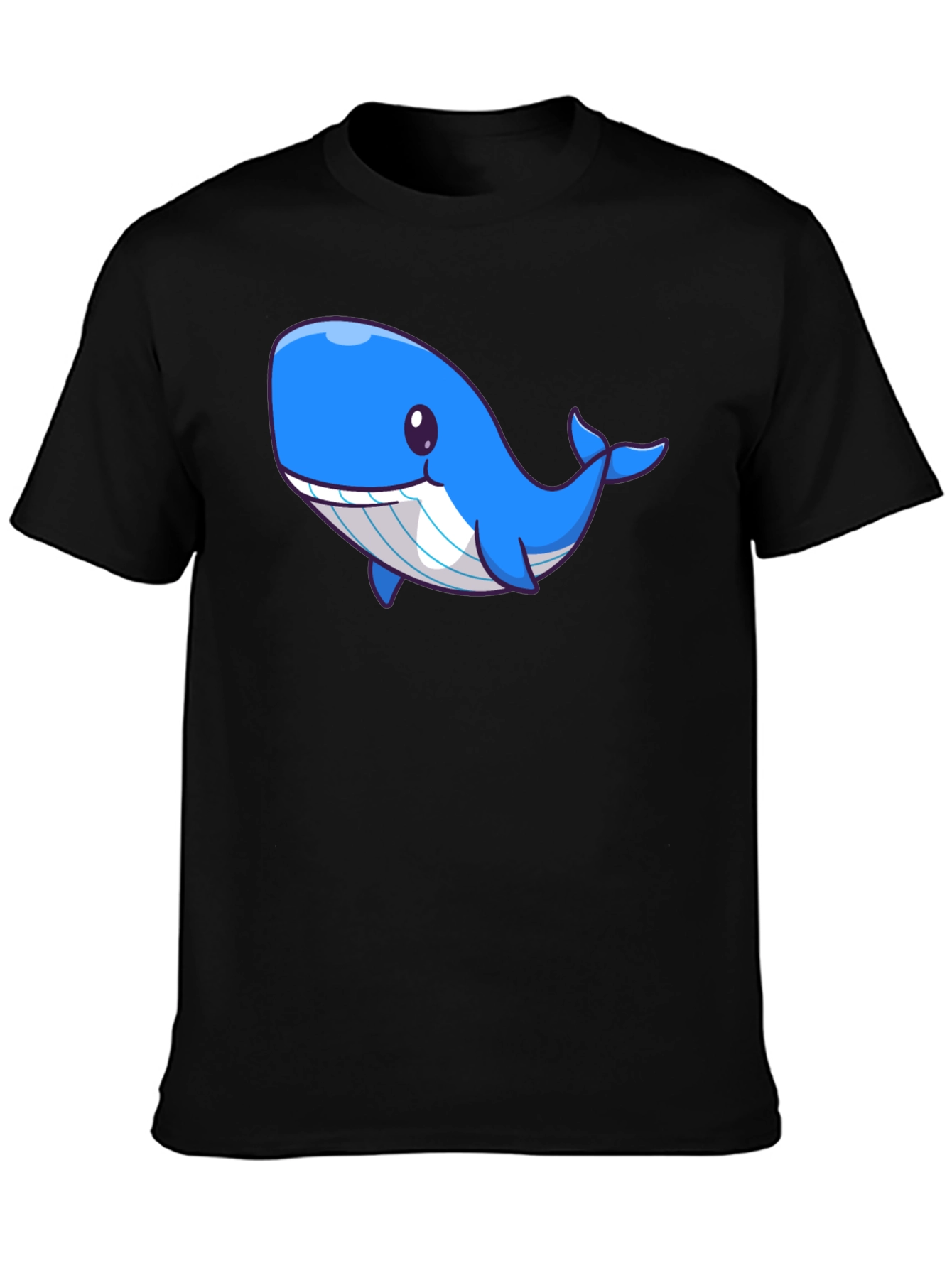 Cute Blue Whale Graphic Black T-Shirt