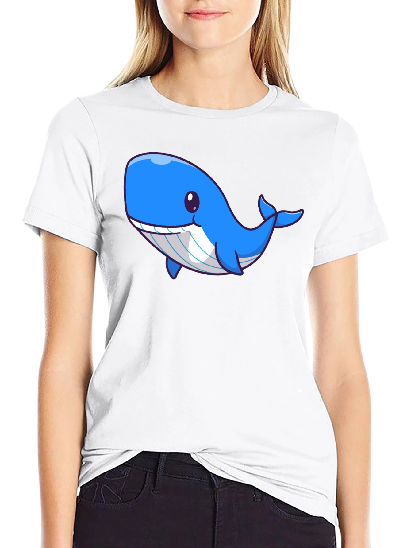 Cute Blue Whale Graphic Black T-Shirt