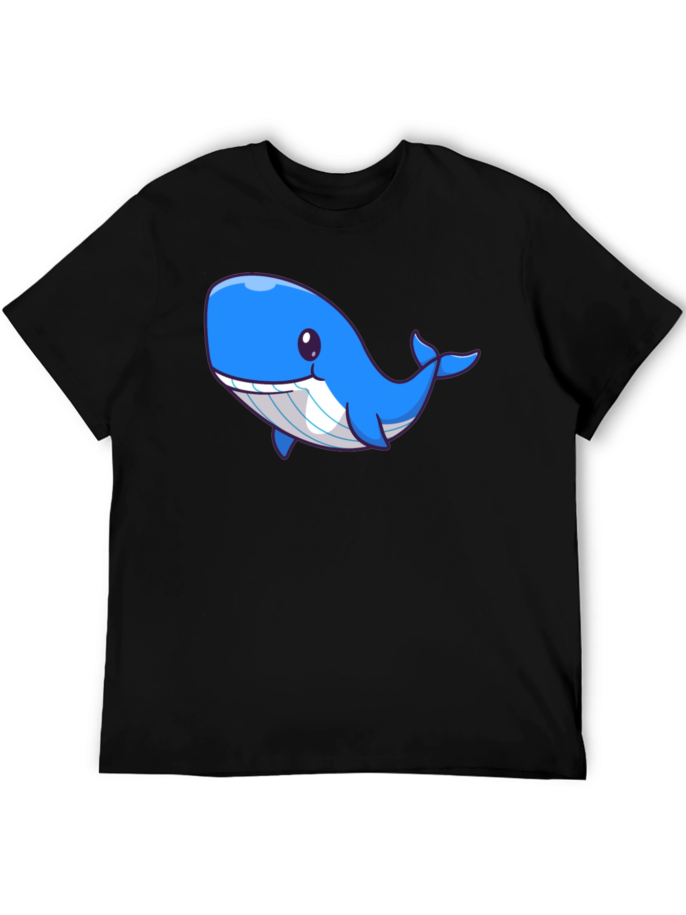 Cute Blue Whale Graphic Black T-Shirt
