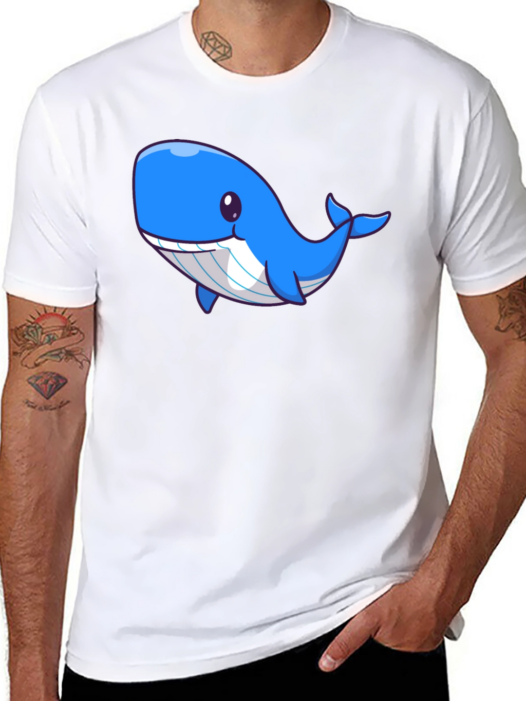 Cute Blue Whale Graphic Black T-Shirt
