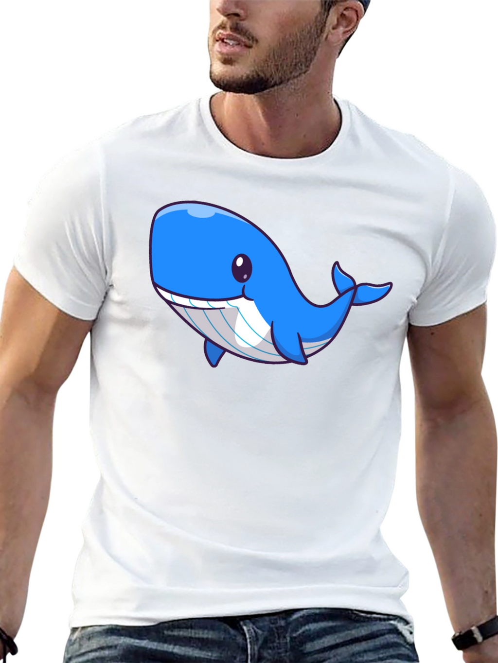 Cute Blue Whale Graphic Black T-Shirt